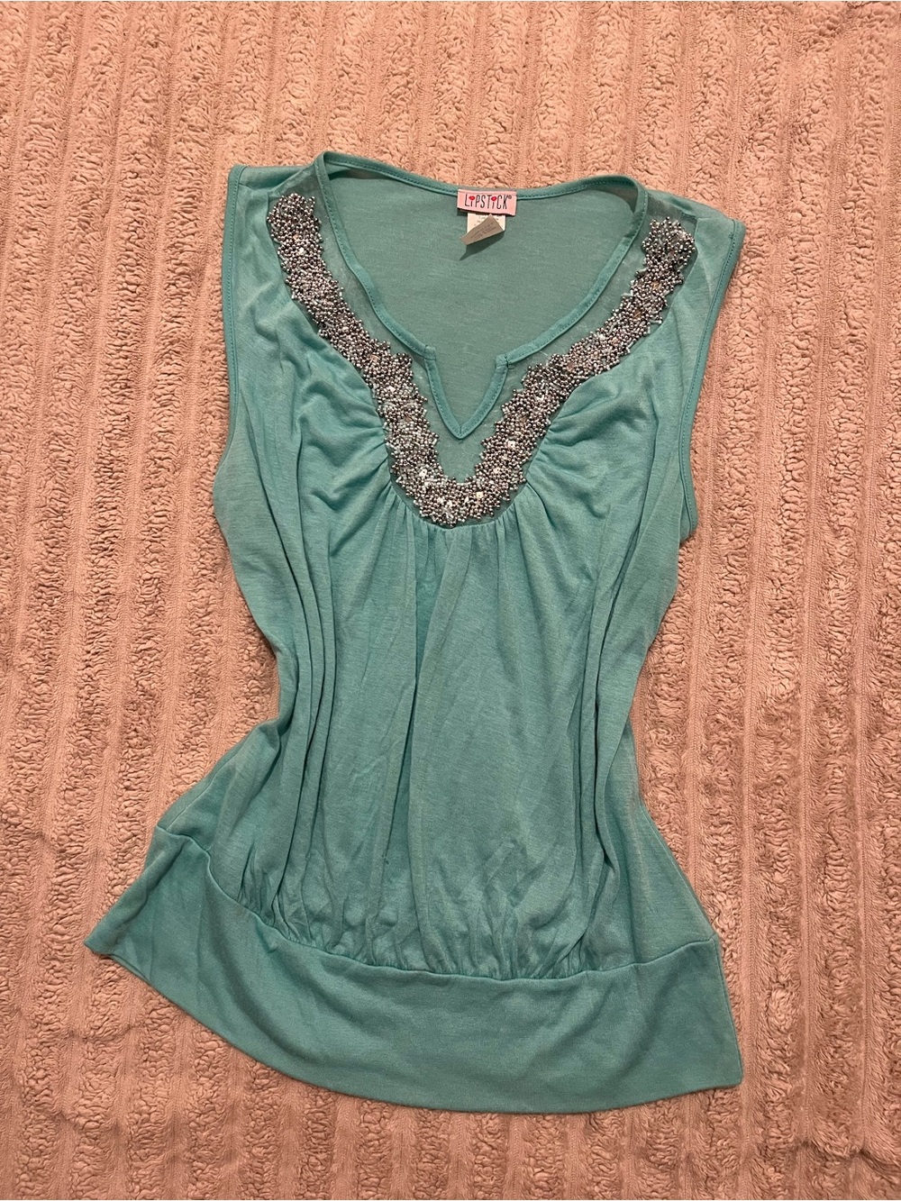 Lipstick Boutique turquoise sleeveless beaded V-neck camisole